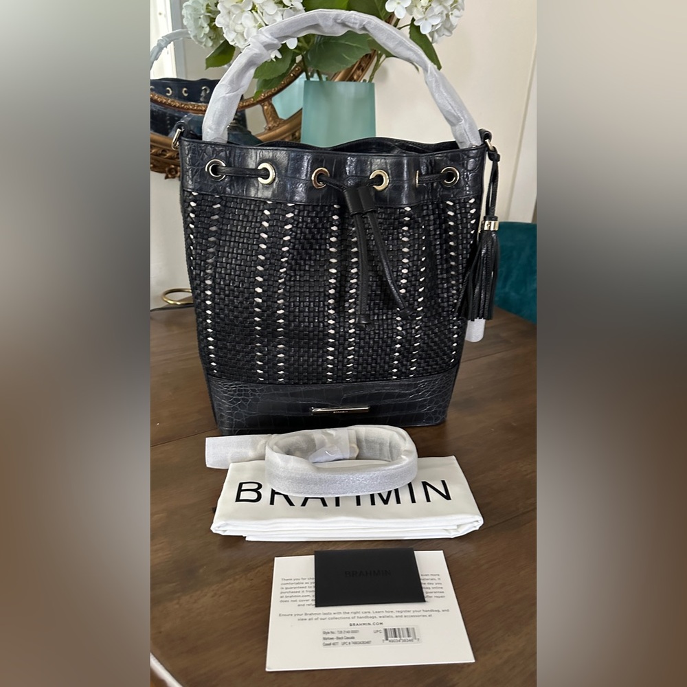 Brahmin Black Marlowe cascata  woven leather